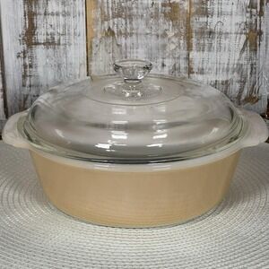 Fire-King Peach Luster 1 1/2 Qt Round Casserole Baking‎ Dish with Glass Lid